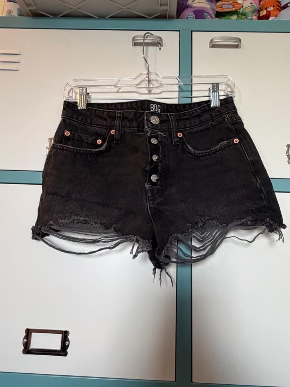 BDG Black Distressed High-Rise Button-Front Denim Cutoff Shorts